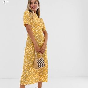 Yellow floral midi tea dress